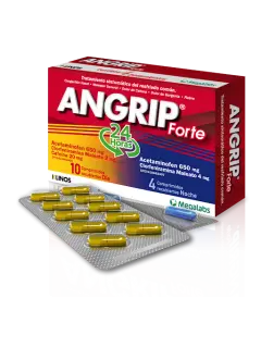 Acetaminofén + Clorfeniramina + Cafeína Angrip Forte x10 Comprimidos Día + 4 Comprimidos Noche