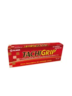 Tachigrip Acetaminofén + Cafeína + Dexclorfeniramina 500mg/30mg/2mg Elmor x 10 Tabletas