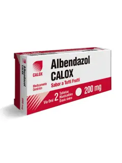Albendazol 200 mg Calox Caja x 2 Tabletas Masticables Sabor Tuti Fruti